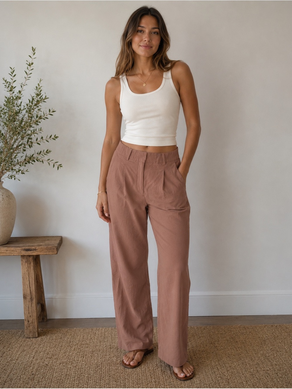 LOFT Wide-Leg High-Rise Pants in Mauve Brown 12